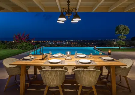  outdoor dining area at night