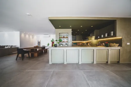  Modern kitchen with wooden dining table