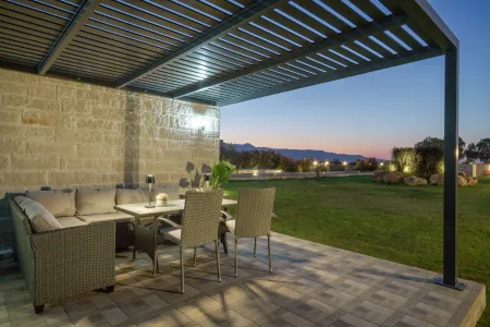 Outdoorm seating at night