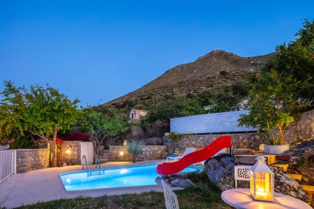  swimming pool and garden at night